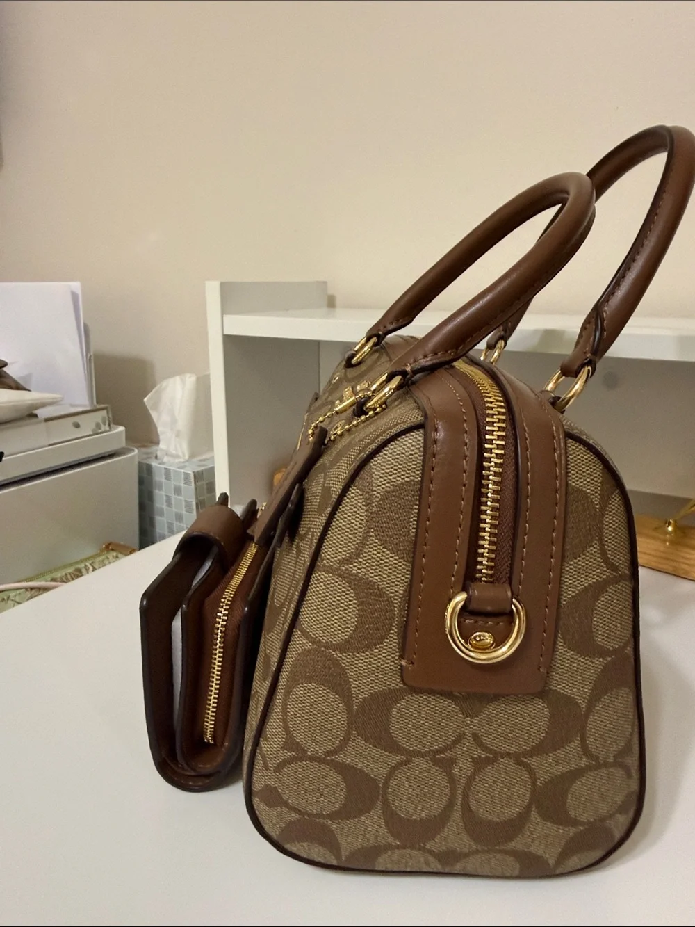 Coach Brown Signature Canvas Satchel and Wallet Set